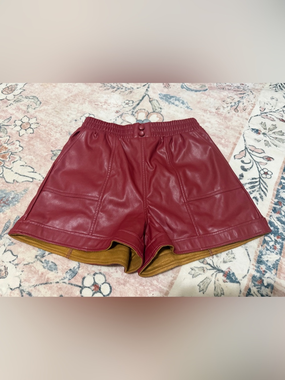 New In Faux Leather Wine Red Shorts NWT - Picture 3 of 6